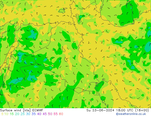 wiatr 10 m ECMWF nie. 23.06.2024 18 UTC