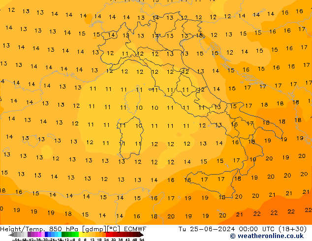 Hoogte/Temp. 850 hPa ECMWF di 25.06.2024 00 UTC