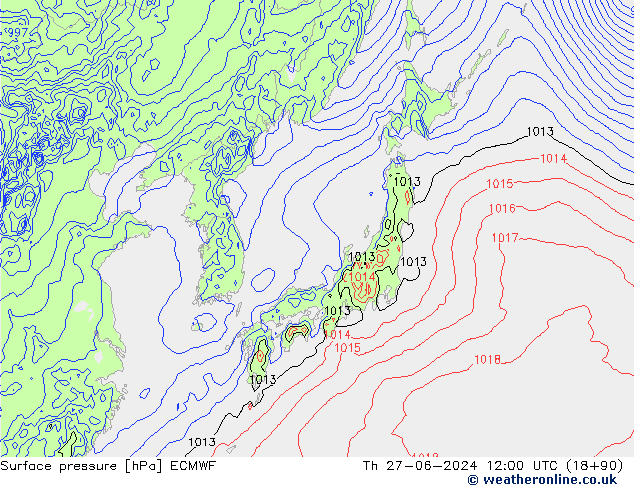 Surface pressure ECMWF Th 27.06.2024 12 UTC