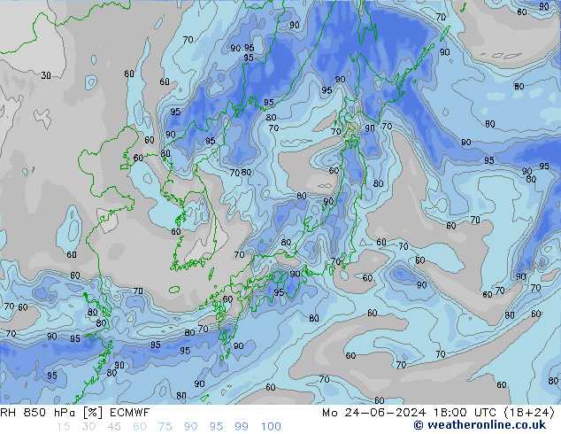 850 hPa Nispi Nem ECMWF Pzt 24.06.2024 18 UTC