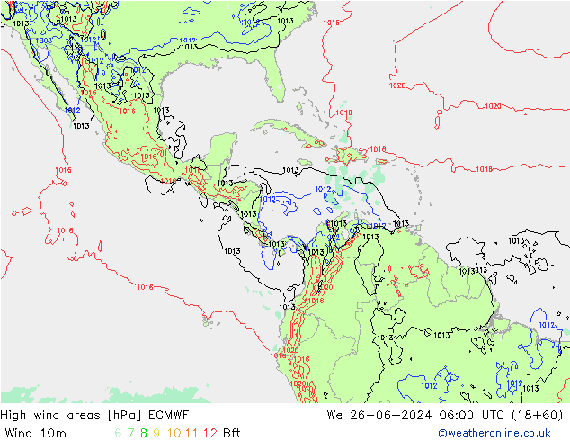 High wind areas ECMWF mié 26.06.2024 06 UTC