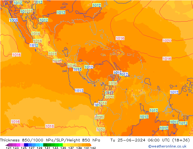 Thck 850-1000 гПа ECMWF вт 25.06.2024 06 UTC