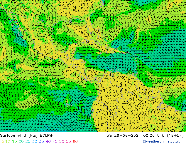 Wind 10 m ECMWF wo 26.06.2024 00 UTC