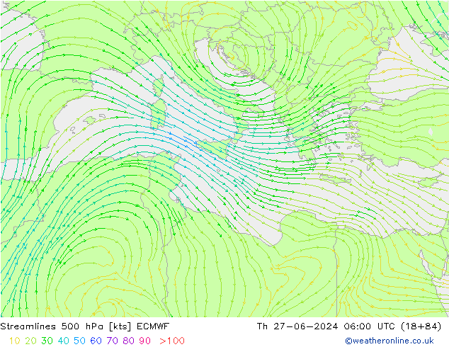 Streamlines 500 hPa ECMWF Th 27.06.2024 06 UTC