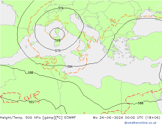 Z500/Rain (+SLP)/Z850 ECMWF Seg 24.06.2024 00 UTC