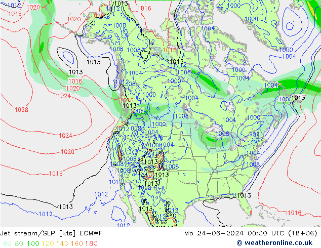 Jet stream/SLP ECMWF Mo 24.06.2024 00 UTC