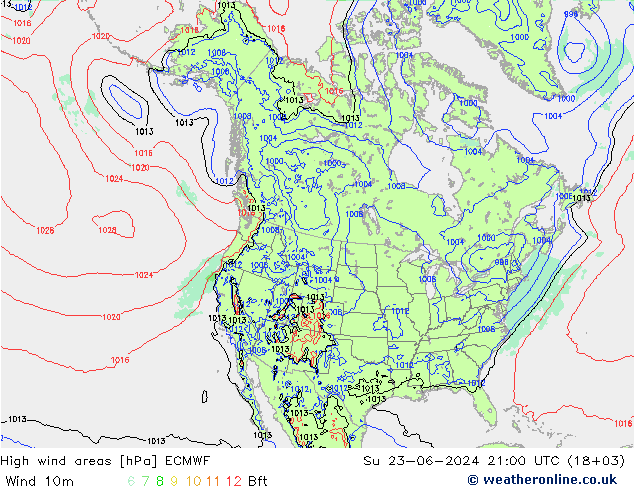 High wind areas ECMWF dom 23.06.2024 21 UTC