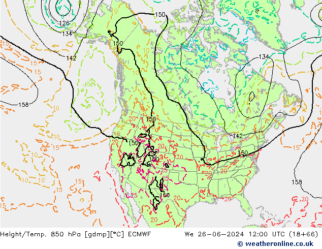 Z500/Regen(+SLP)/Z850 ECMWF wo 26.06.2024 12 UTC