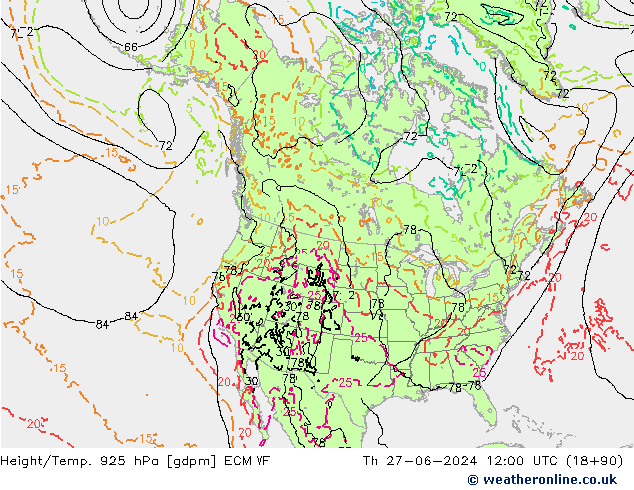 Height/Temp. 925 hPa ECMWF Do 27.06.2024 12 UTC