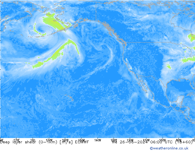 Deep layer shear (0-1km) ECMWF wo 26.06.2024 06 UTC