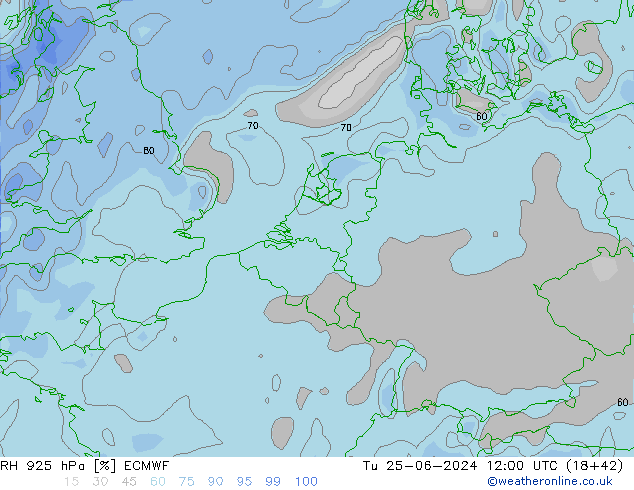 RH 925 hPa ECMWF wto. 25.06.2024 12 UTC