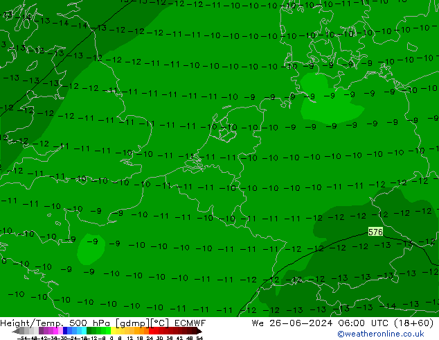 Z500/Rain (+SLP)/Z850 ECMWF We 26.06.2024 06 UTC