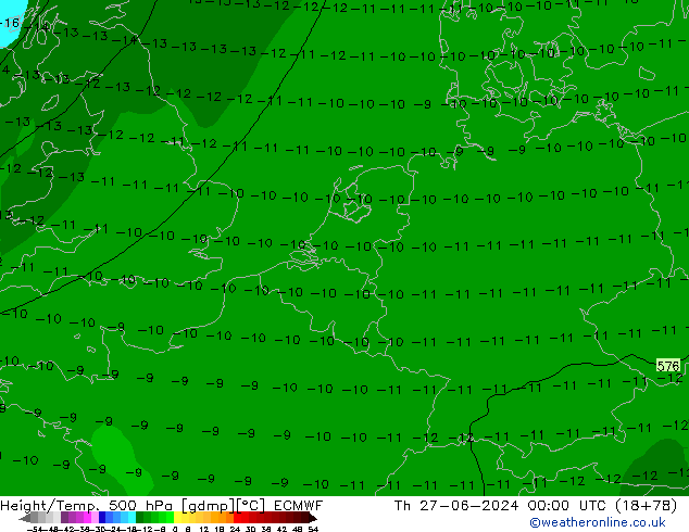 Z500/Yağmur (+YB)/Z850 ECMWF Per 27.06.2024 00 UTC