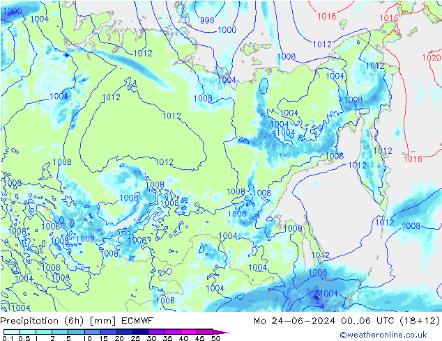 Z500/Rain (+SLP)/Z850 ECMWF Mo 24.06.2024 06 UTC