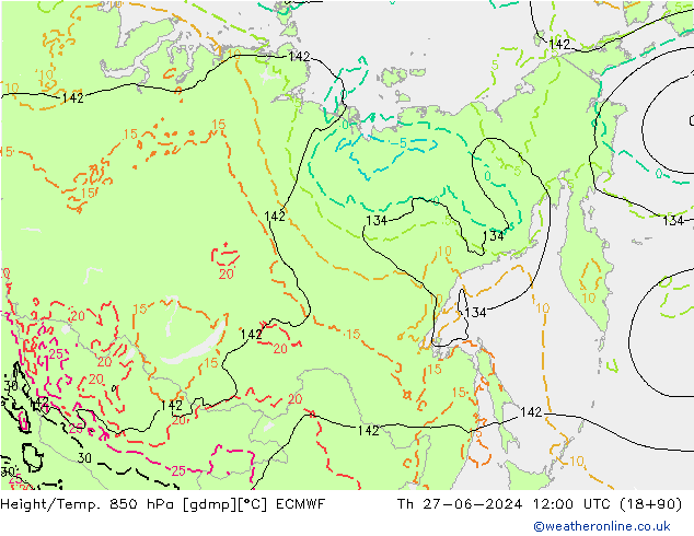 Height/Temp. 850 hPa ECMWF Qui 27.06.2024 12 UTC
