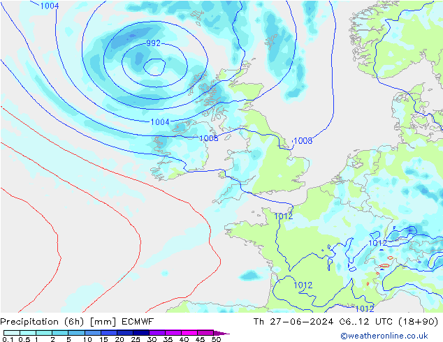 Z500/Rain (+SLP)/Z850 ECMWF gio 27.06.2024 12 UTC