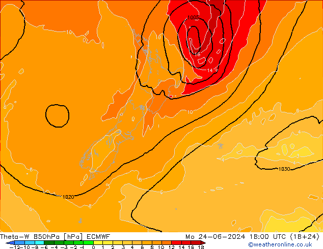 Theta-W 850hPa ECMWF Pzt 24.06.2024 18 UTC