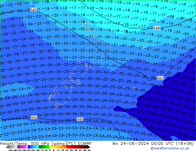 Z500/Rain (+SLP)/Z850 ECMWF Mo 24.06.2024 00 UTC