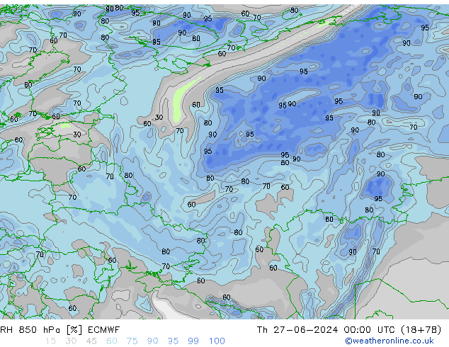 RH 850 hPa ECMWF Do 27.06.2024 00 UTC