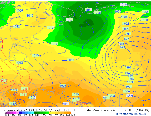 Thck 850-1000 hPa ECMWF pon. 24.06.2024 00 UTC