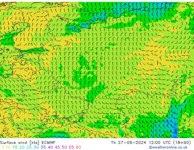 Wind 10 m ECMWF do 27.06.2024 12 UTC