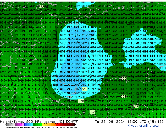 Z500/Rain (+SLP)/Z850 ECMWF Di 25.06.2024 18 UTC