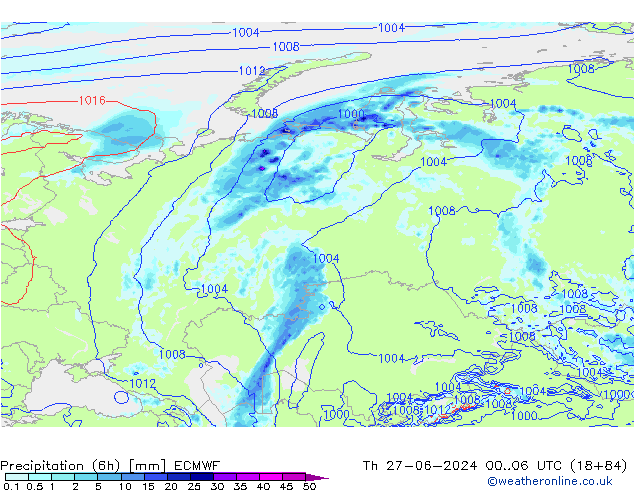 Z500/Rain (+SLP)/Z850 ECMWF Do 27.06.2024 06 UTC