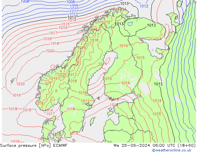 Presión superficial ECMWF mié 26.06.2024 06 UTC