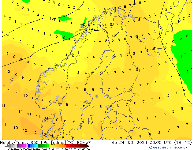 Z500/Rain (+SLP)/Z850 ECMWF Mo 24.06.2024 06 UTC