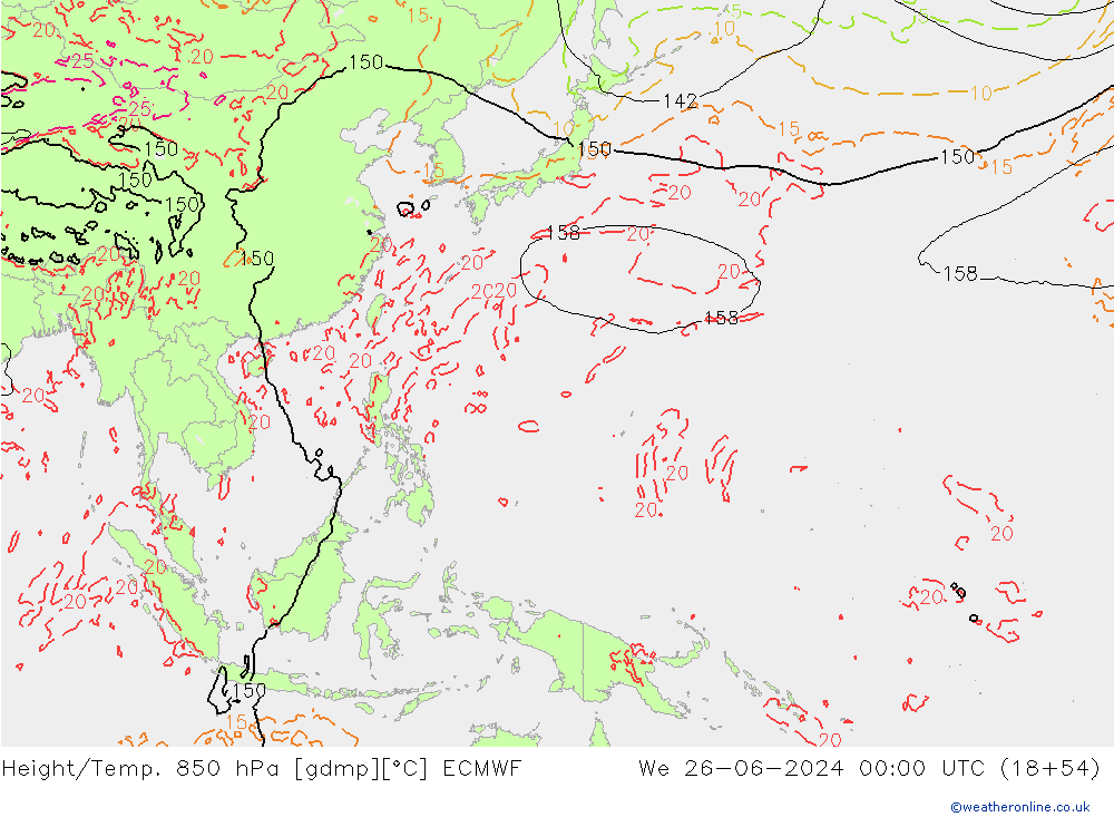 Hoogte/Temp. 850 hPa ECMWF wo 26.06.2024 00 UTC