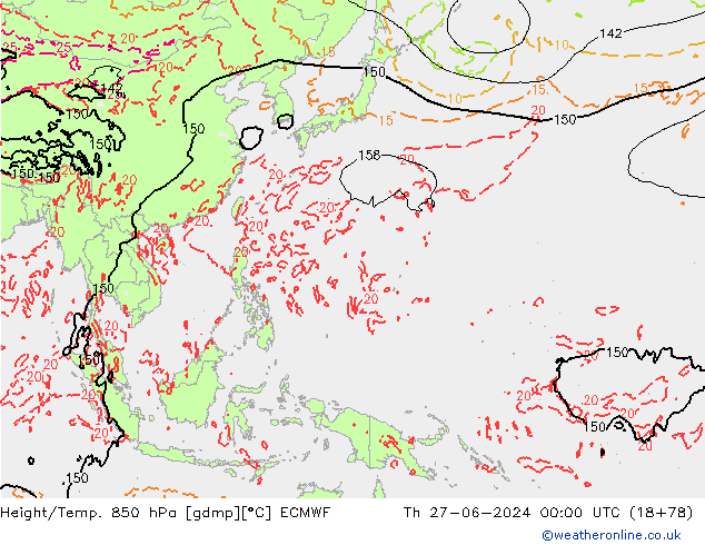 Z500/Rain (+SLP)/Z850 ECMWF gio 27.06.2024 00 UTC