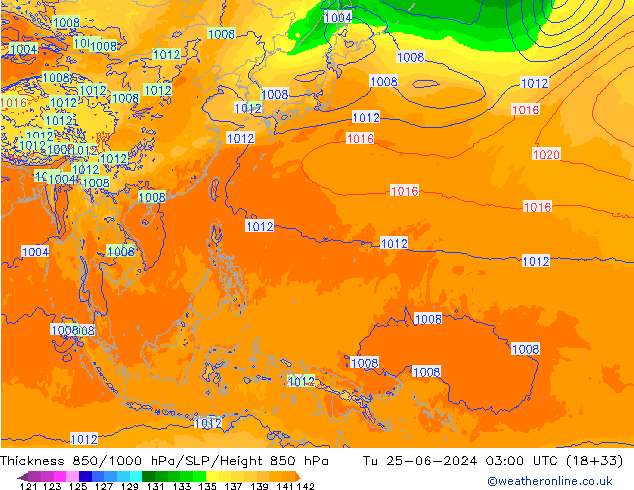 Thck 850-1000 hPa ECMWF  25.06.2024 03 UTC