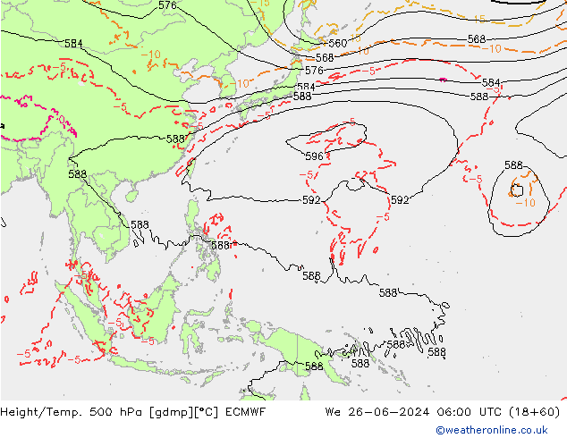 Z500/Rain (+SLP)/Z850 ECMWF mer 26.06.2024 06 UTC