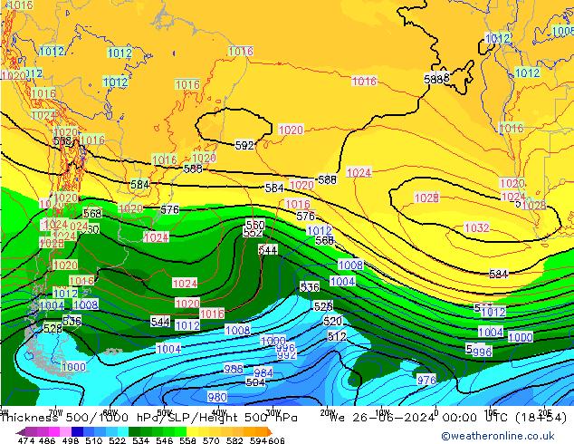 Schichtdicke 500-1000 hPa ECMWF Mi 26.06.2024 00 UTC