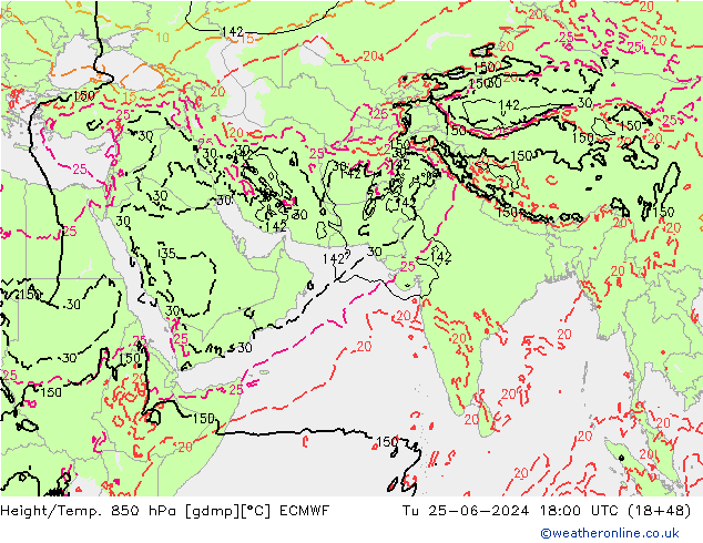 Z500/Rain (+SLP)/Z850 ECMWF Tu 25.06.2024 18 UTC