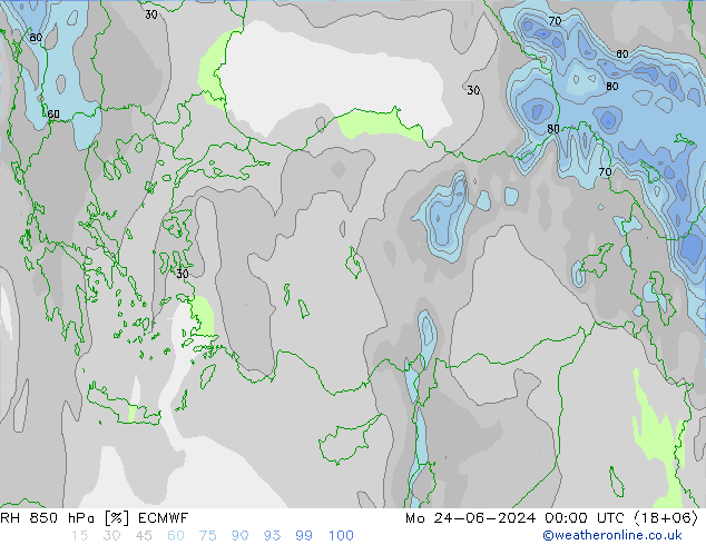 RH 850 hPa ECMWF lun 24.06.2024 00 UTC