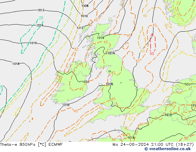 Theta-e 850hPa ECMWF Mo 24.06.2024 21 UTC