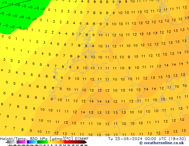 Géop./Temp. 850 hPa ECMWF mar 25.06.2024 00 UTC