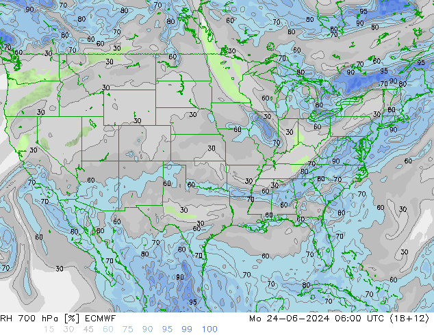 RH 700 hPa ECMWF Mo 24.06.2024 06 UTC