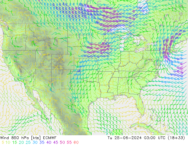 wiatr 850 hPa ECMWF wto. 25.06.2024 03 UTC