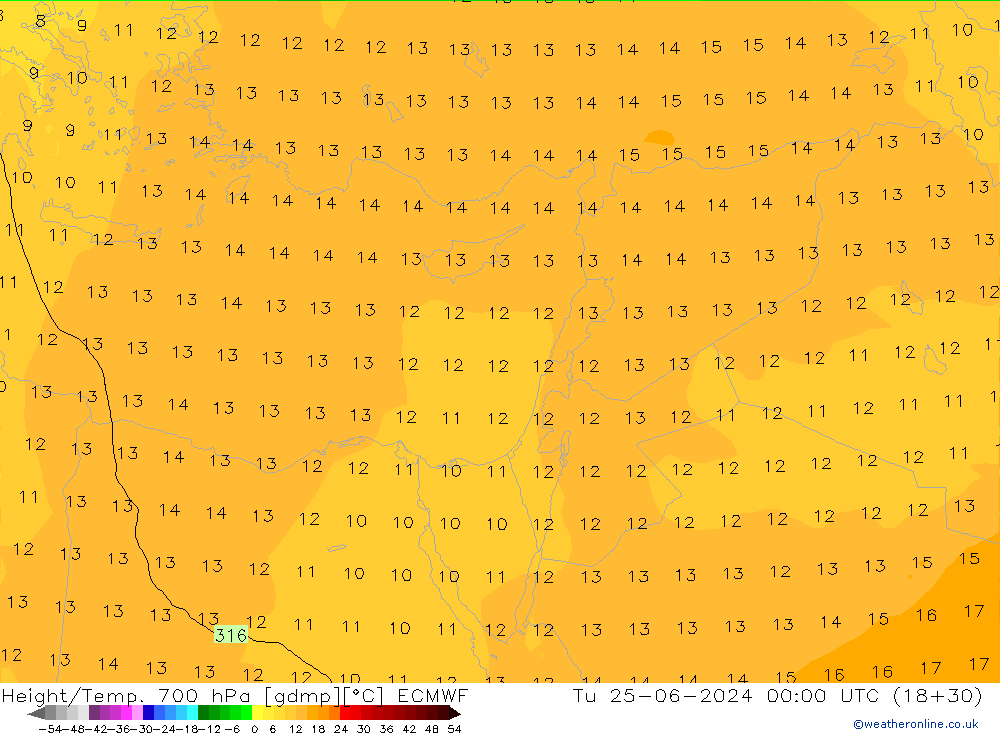 Height/Temp. 700 hPa ECMWF Tu 25.06.2024 00 UTC