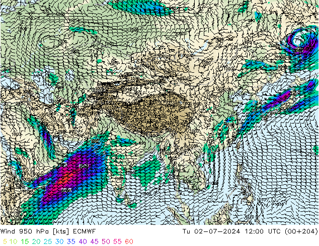 Wind 950 hPa ECMWF di 02.07.2024 12 UTC