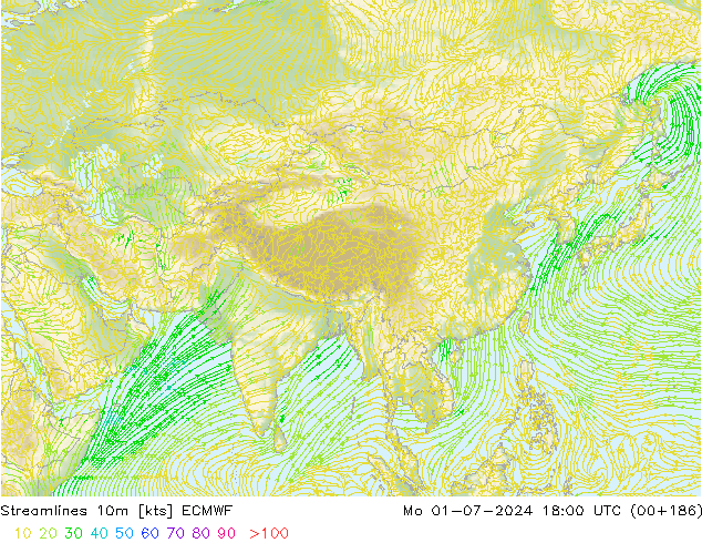 Streamlines 10m ECMWF Mo 01.07.2024 18 UTC