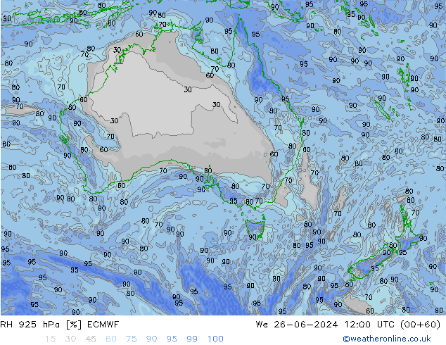 RH 925 hPa ECMWF mer 26.06.2024 12 UTC