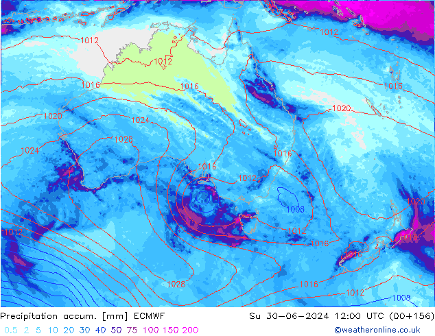 Precipitation accum. ECMWF Su 30.06.2024 12 UTC