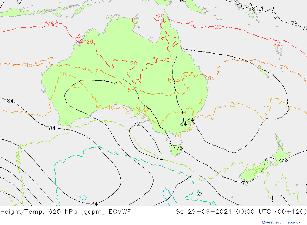 Height/Temp. 925 hPa ECMWF Sa 29.06.2024 00 UTC
