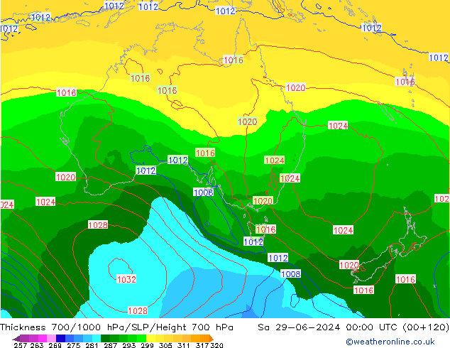 700-1000 hPa Kalınlığı ECMWF Cts 29.06.2024 00 UTC