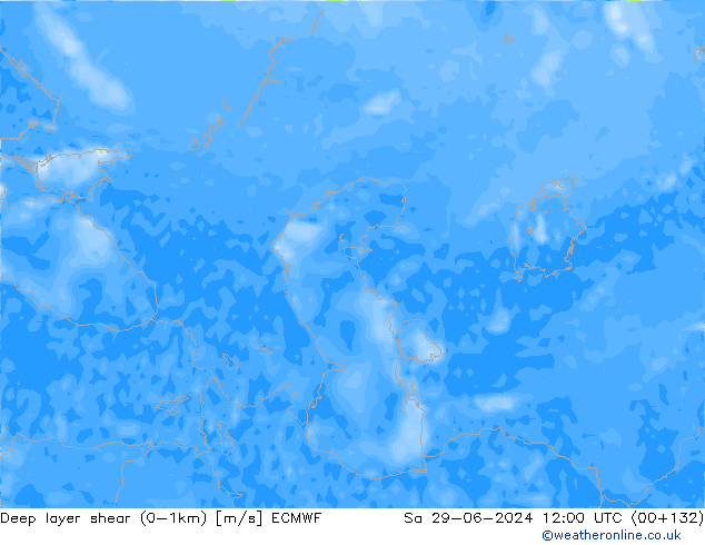 Deep layer shear (0-1km) ECMWF Sa 29.06.2024 12 UTC