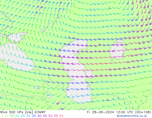 Rüzgar 500 hPa ECMWF Cu 28.06.2024 12 UTC