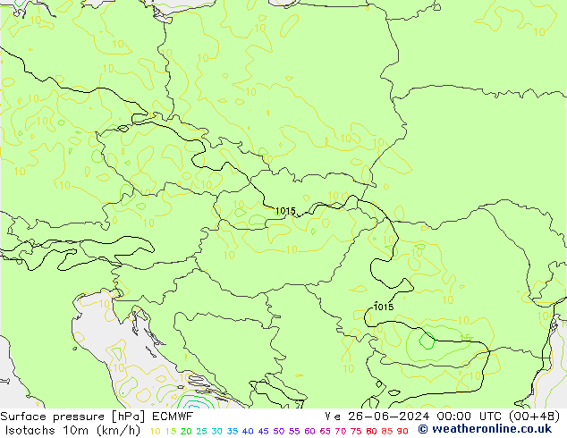 Isotachs (kph) ECMWF Qua 26.06.2024 00 UTC